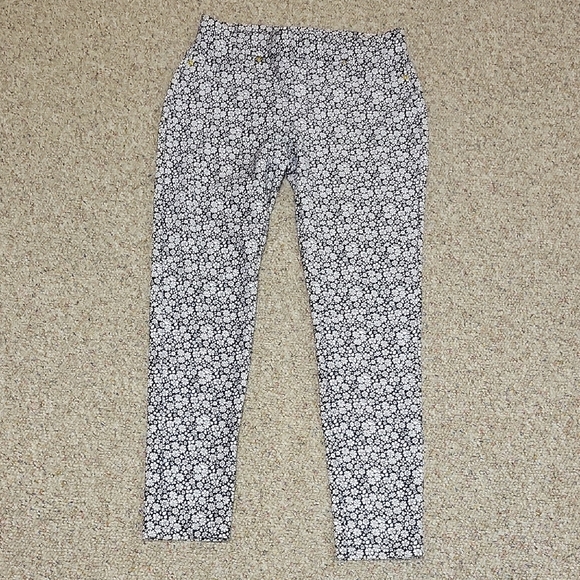 Michael Michael Kors Black and White Floral Pull On Pants Womens Sz Medium - Picture 1 of 5